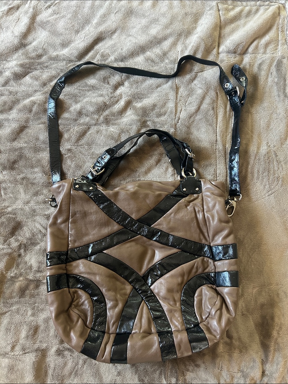 Cynthia Rowley Taupe and Brown Leather Shoulder Bag